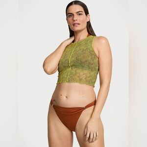 Victoria’s Secret Swim NWT Mesh Tank Top Green with Brown Dots | Size Large
